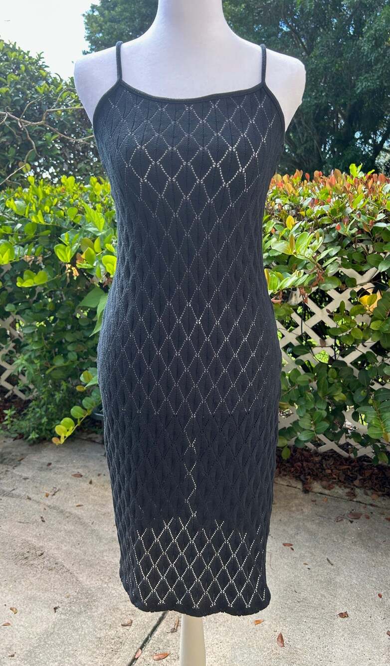 Billabong Black Crochet Open Knit Midi Dress XS Boho Beach Coverup